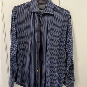 Thomas Dean Men's Blue Striped Sport Shirt